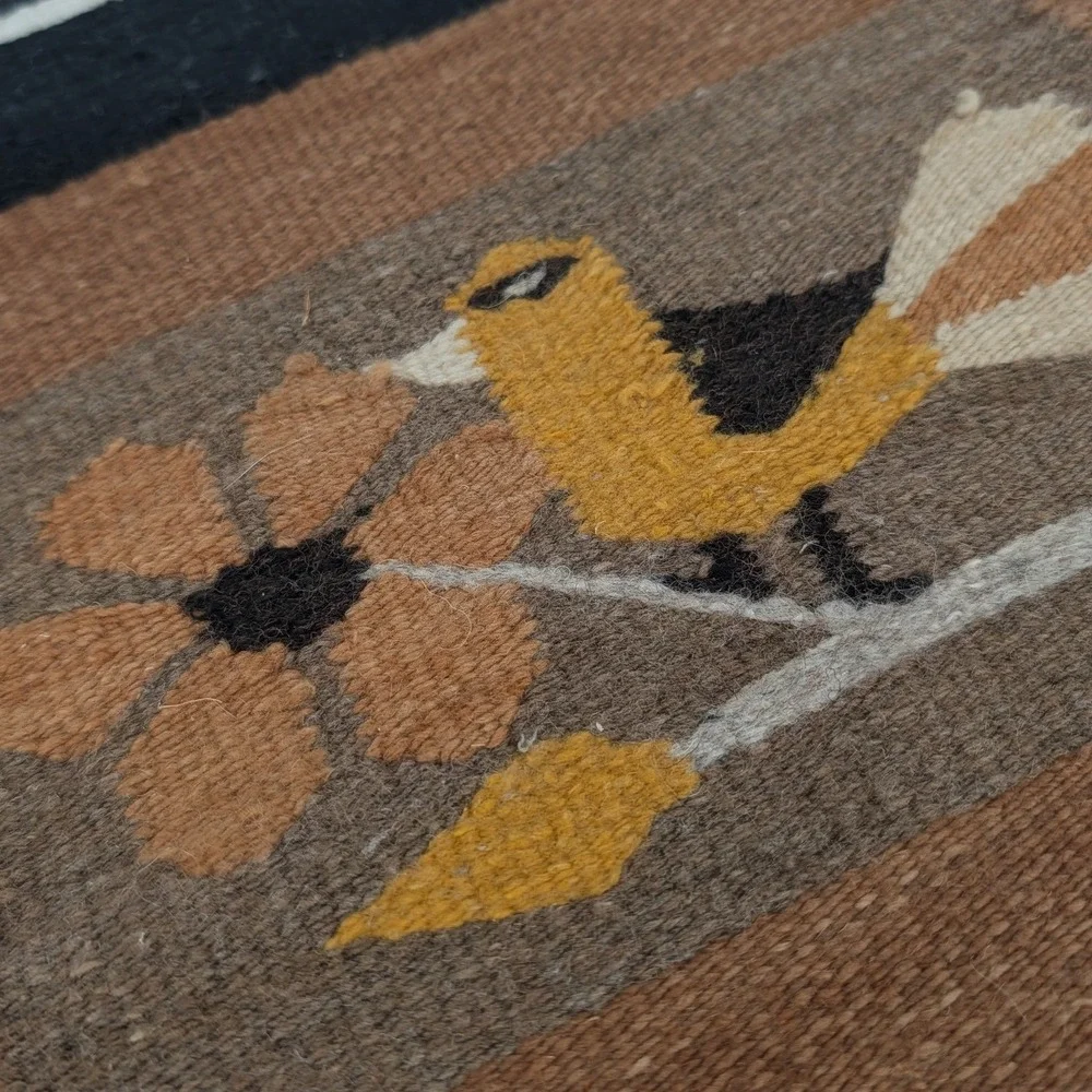 Vintage Handwoven Wool Bird Flower Textile Southwestern Folk Art 19